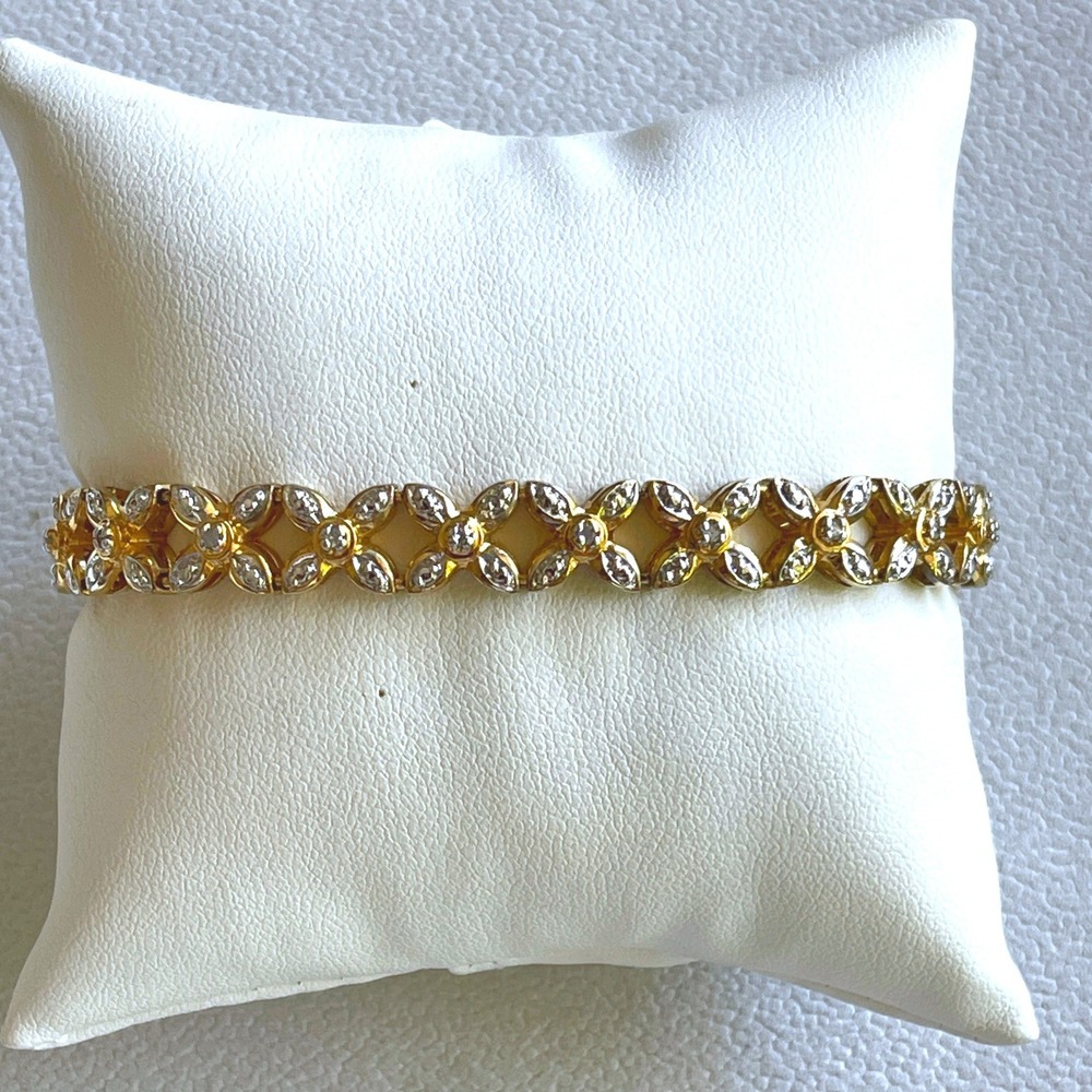 Ross-Simons 925 Gold Vermeil Sterling Silver Diamond Flower Bracelet 7" 22g